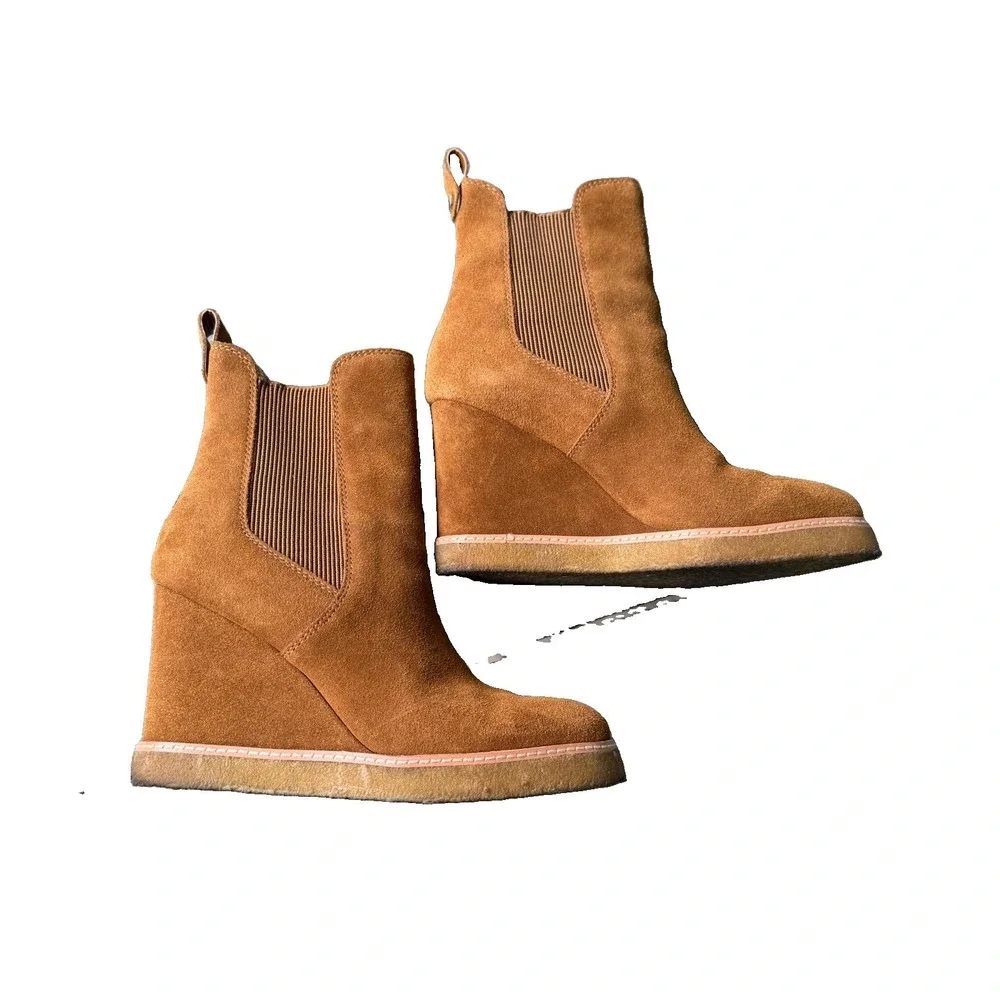 Steve Madden Mooris Wedge Chelsea Boot 9M Brown Suede Leather Boho Fall